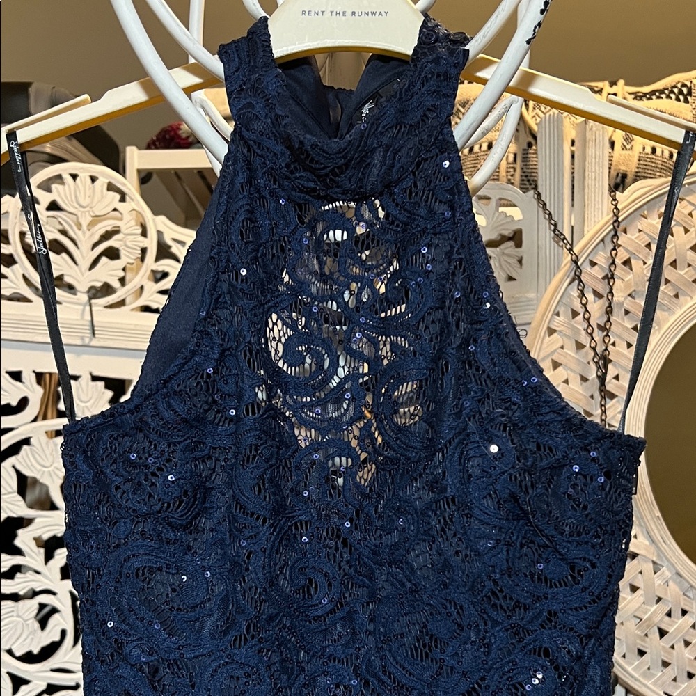 Speechless Midnight Blue Lace Backless Dress